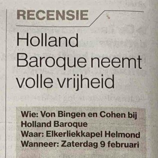 Holland Baroque neemt volle vrijheid (Eindhovens Dagblad 12-02-2019)